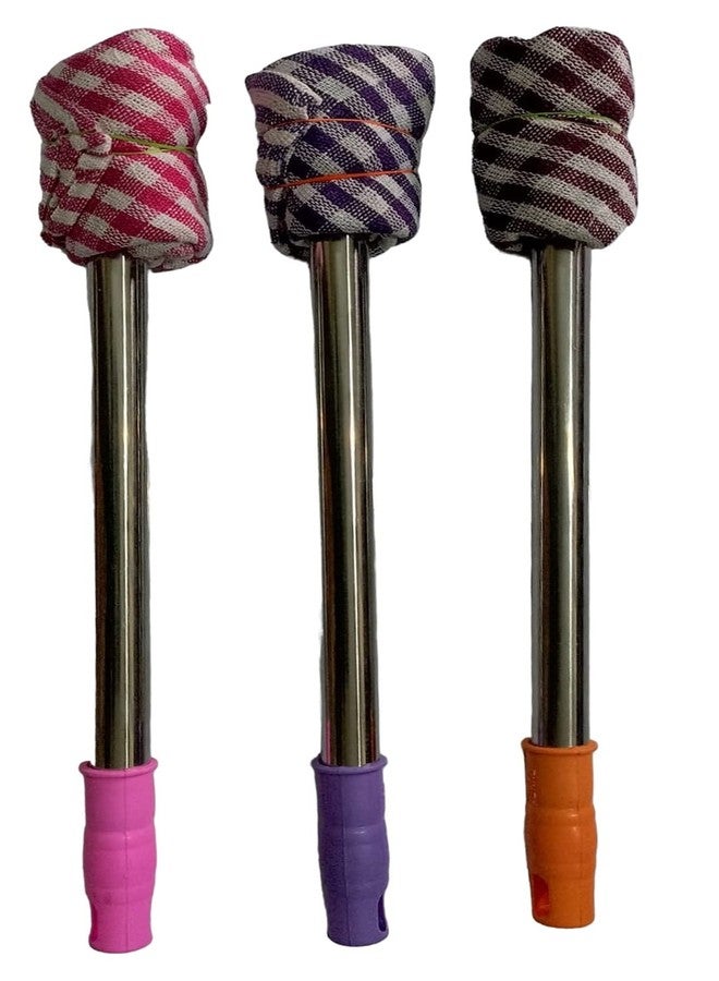 Nimbose® Magic Handy Dusting Jatakni with Removable Cotton Cloth for Cleaning Home, Jhatakni Dusting Cloth with Stainless Steel Handle (Multicolor, Pack of 3) - Image 3